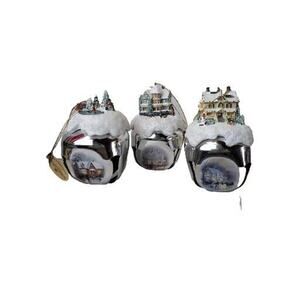 VINTAGE ASHTON DRAKE GALLERIES SET OF 3 THOMAS KINKADE SLEIGH‎ BELLS ORNAMENTS